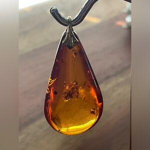 Antique 14 K yellow gold and natural Russian Baltic Honey Amber Drop Pendant